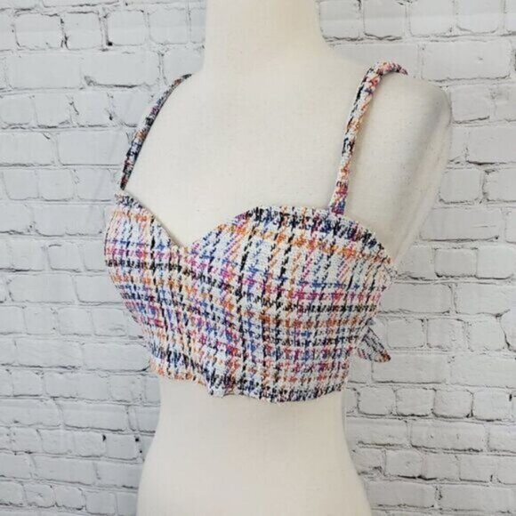 Lovers & Friends plaid tweed Dagny Cropped Top M NWT - Picture 2 of 7